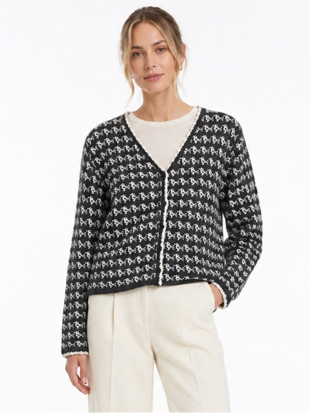 Vintage SIGRID OLSEN Silk Wool Angora Cardigan Size PL Gray Beige Knit Sweater
